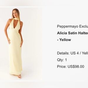 Peppermayo Alicia Yellow Satin Backless Dress